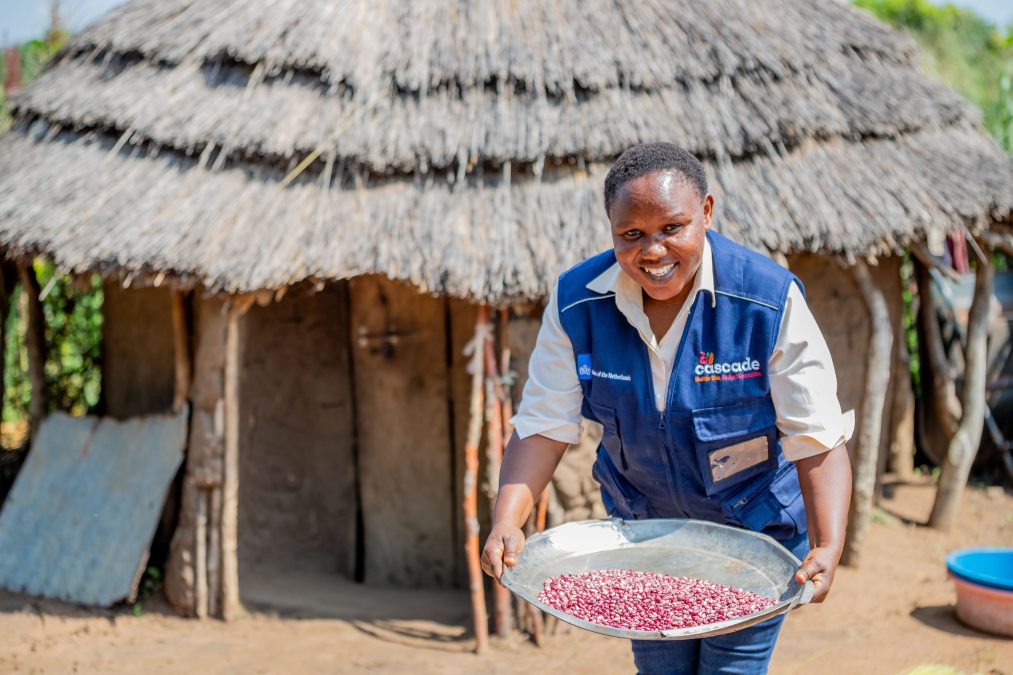 Farm Africa’s Betty Napeyok with a platter of iron-rich beans.